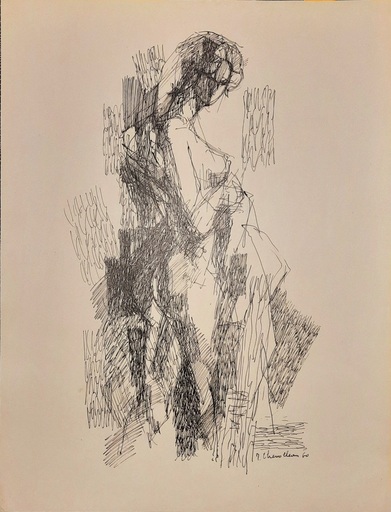 Jean CHEVOLLEAU - Zeichnung Aquarell - Femme debout nue