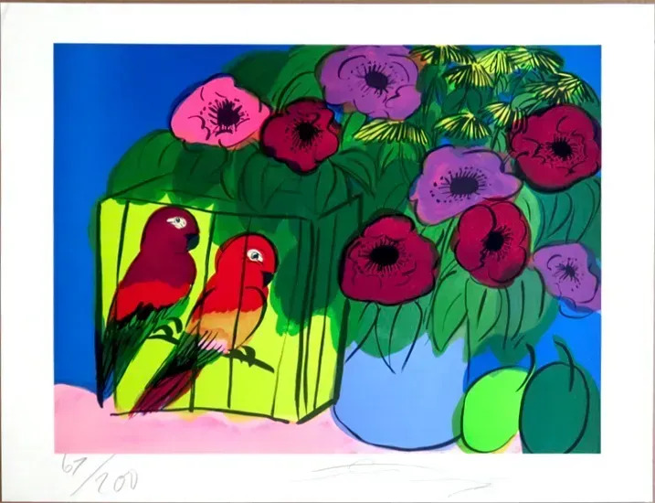 丁雄泉 - 版画 - parrots