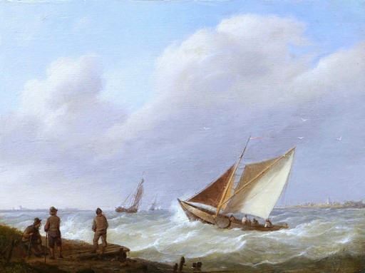 Johannes Hermanus KOEKKOEK - Pittura - Marine hollandaise par temps agité