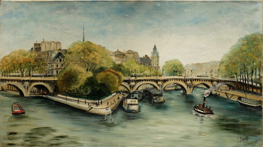 Pierre FARGE - Peinture - Paris, Le Pont-Neuf et l'Ile de la Cité
