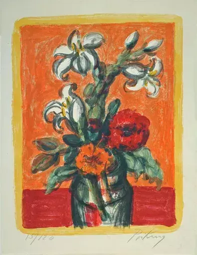 フランツ・プリキング - 版画 - Bouquet de fleurs