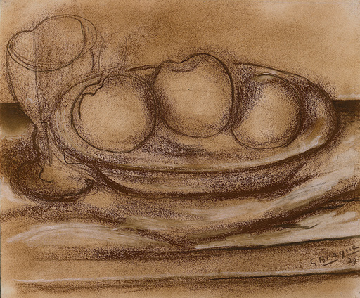 Georges BRAQUE - Drawing-Watercolor - Gobelet et assiette de pommes