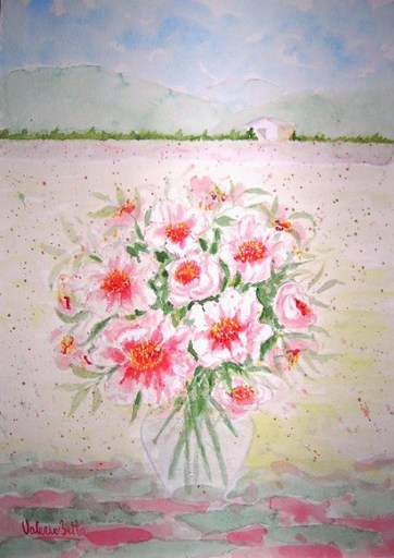 Valerio BETTA - Drawing-Watercolor - Paesaggio con fiorii-Landscape with flowers _ offer pri