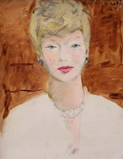 Marcel VERTES - Gemälde - Portrait de jeune femme blonde aux yeux bleus