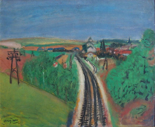 Henri HAYDEN - Painting - Landscape with Train-rail