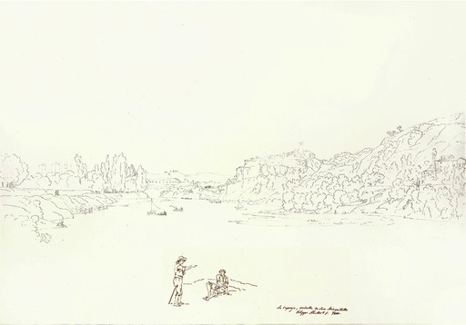 Jacob Philipp HACKERT - Disegno Acquarello - Veduta del castello di Capraia