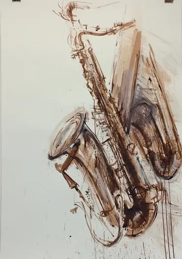 Christoph MENSCHEL - Zeichnung Aquarell - Saxophon