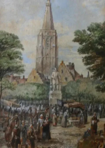 Edward Sherrat COLE - Dessin-Aquarelle - Jour de marché à Bruges