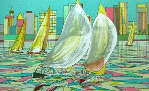 Bernard GOURLET - Print-Multiple - la course marine (dauphins et voiliers)