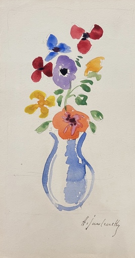 Alexej VON JAWLENSKY - Dibujo Acuarela - Blaue vase mit bunten Blumen