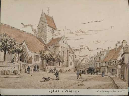 Adolphe MAUGENDRE - Disegno Acquarello - Eglise d'Isigny