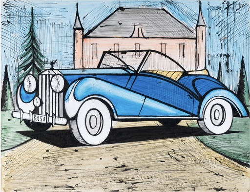 Bernard BUFFET - Drawing-Watercolor - Rolls Royce 1937 Bleue