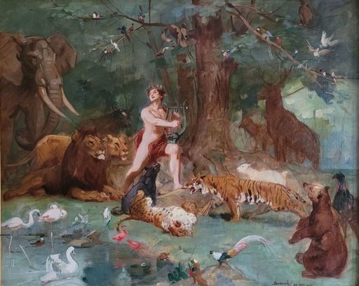 Gustave SURAND - Painting - Orphée charmant les animaux