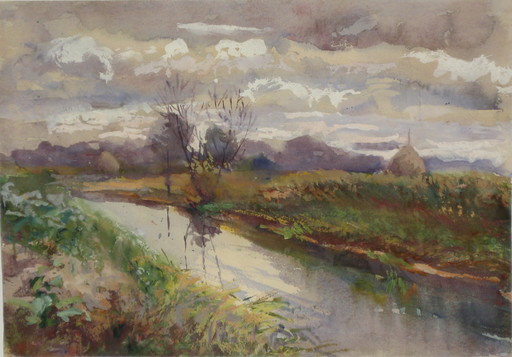 Philipp FRANCK - Drawing-Watercolor - Herbstlandschaft mit Fluss