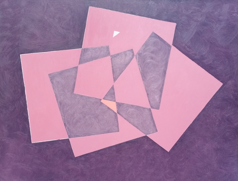 Marcel CALOÏAN - Painting - Carrés roses sur fond violet
