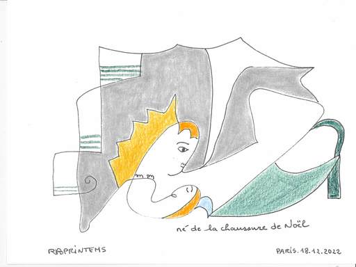 Reine BUD-PRINTEMS - Drawing-Watercolor - "né de la chaussure de NOËL"