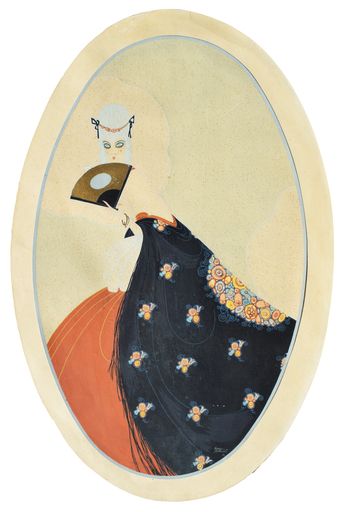 Amos SCORZON - Dibujo Acuarela - Dama con ventaglio