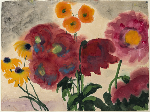 Emil NOLDE - Disegno Acquarello - Blumen mit roter und gelber Blüte