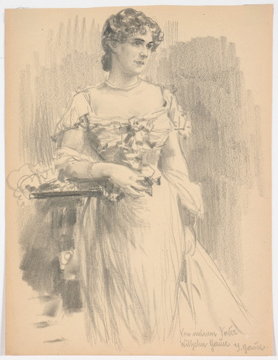 Wilhelm GAUSE - Disegno Acquarello - Wilhelm Gause (1853-1916) "Portrait of a lady" drawing 1880s