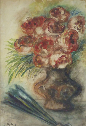 Issachar Ber RYBACK - Disegno Acquarello - Vase of Flowers 
