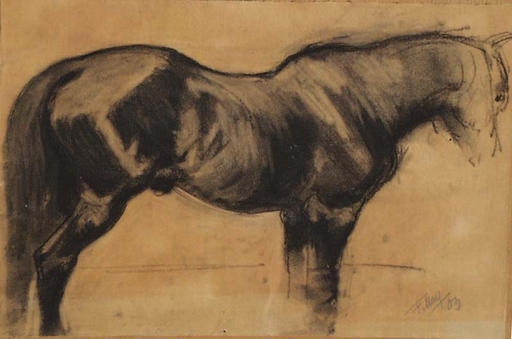 Ferdinand MAY - Drawing-Watercolor - "Study of a Horse" by Ferdinand May, 1903  