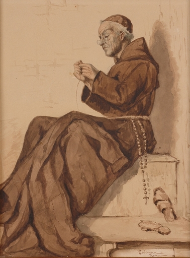 Francesco COLEMAN - Drawing-Watercolor - "Forced Repairing" by Francesco Coleman, ca 1900 