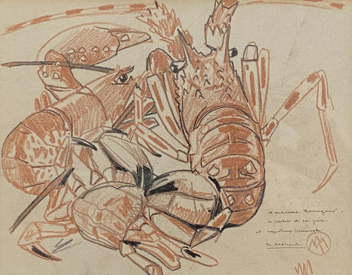 Maurice MATHURIN - Disegno Acquarello - Crabe,  hommard, Langouste