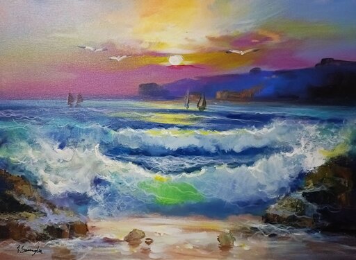 Mario SMERAGLIA - Pintura - Mareggiata al tramonto