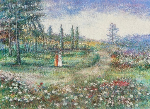 Hugues Claude PISSARRO - Gemälde - Promenade Dans Les Jardins de Bagnoles-de-l'Orne