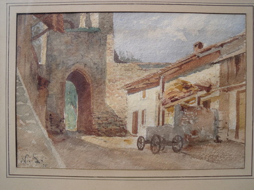 Nathanaël LEMAITRE - Drawing-Watercolor - Cour de ferme à Yvoire (Léman)