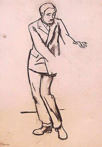 Erich HARTMANN - Dessin-Aquarelle - Gebückt stehender Mann im Anzug.