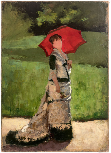 Georges Jules BERTRAND - Painting - Femme à l’ombrelle rouge