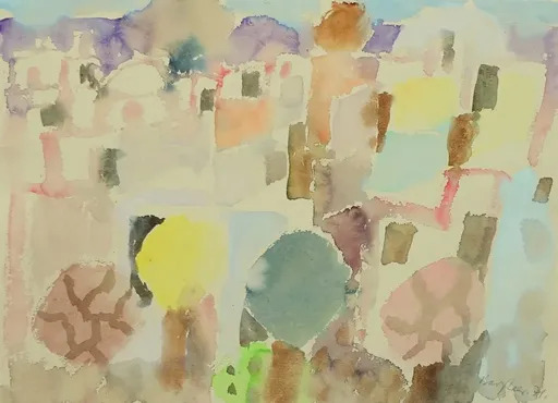 Eduard BARGHEER - Drawing-Watercolor - Häuser und Gärten im Frühling