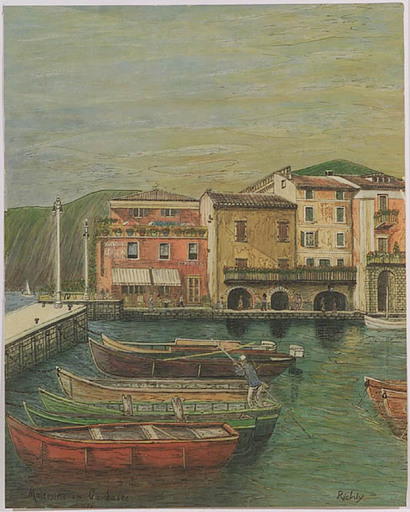 Rudolf RICHLY - Zeichnung Aquarell - "Malcesine at Garda Lake, South Tyrol", 1956