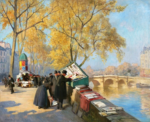 Henri Alphonse BARNOIN - Painting - Paris, les bouquinistes au Pont-Neuf
