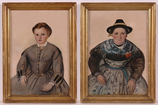 Ludwig NEELMEYER - Pittura - "Granddaughter and Grandma/Tyrol", 1866