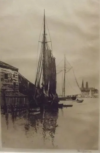 George Wainwright HARVEY - Grabado - Gloucester Harbor