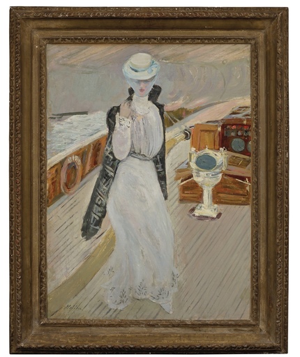 Paul César HELLEU - Gemälde - Jeune femme élégante sur le pont du Bird