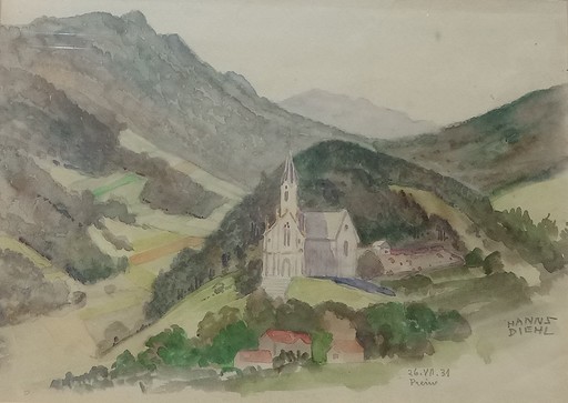 Hanns DIEHL - Disegno Acquarello - Kirche bei Prein