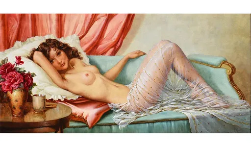Bruno CROATTO - Painting - Fanciulla distesa sul divano