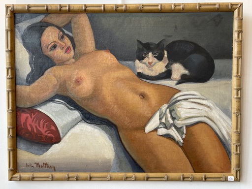Gill-Julien MATTHEY - Painting - Nu au chat