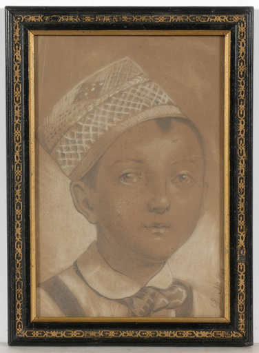 Leopold Carl MÜLLER - 水彩作品 - "Portrait of an Egyptian (?) boy", drawing, early 1870s