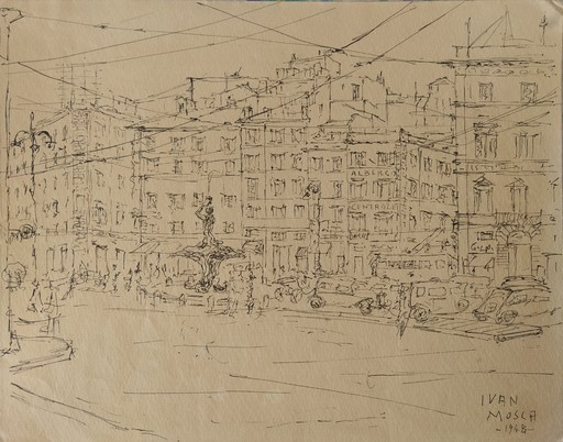 Ivan MOSCA - Drawing-Watercolor - Fontana del Tritone