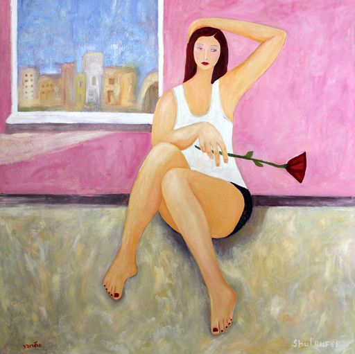 Janna SHULRUFER - Painting - woman with flower