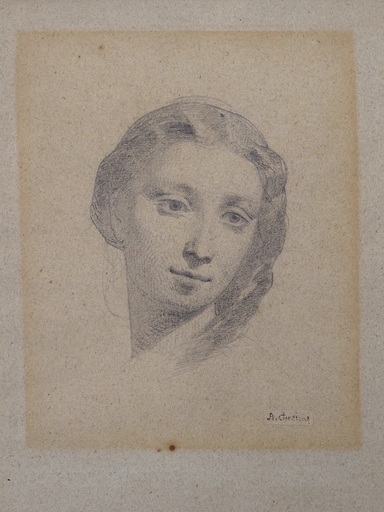 Alberto PASINI - Disegno Acquarello - Pencil drawing on paper "Female portrait" by Alberto PASINI,