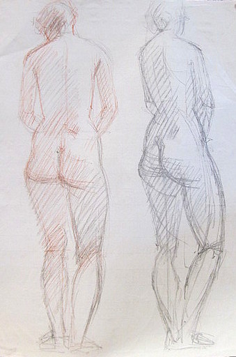 Erich HARTMANN - Disegno Acquarello - #19675: 2 nackte Frauen - Skizze.