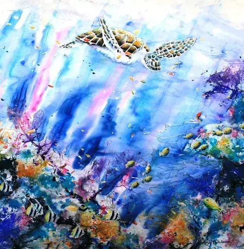 Roger BOUBENEC - Dessin-Aquarelle - la tortue de mer