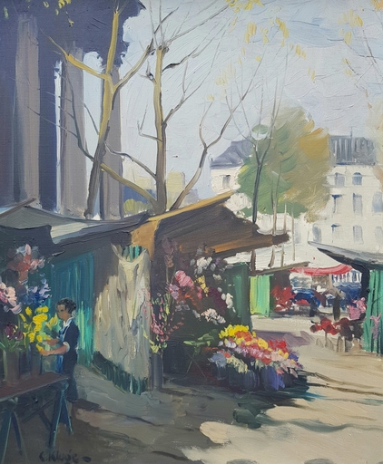 Constantin KLUGE - Painting - Marché aux fleurs, Paris