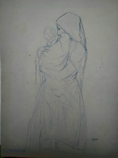 René MENDES-FRANCE - Drawing-Watercolor - Maternité 