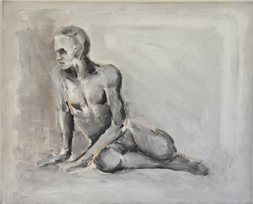 Annie MALARME - Painting - homme assis regard ant le passé